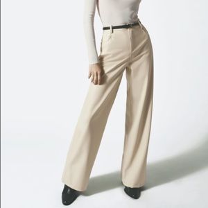 zara faux leather wide leg pants in cream white color
